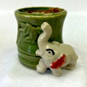 Vintage small  ceramic planter with 3D lucky elephant